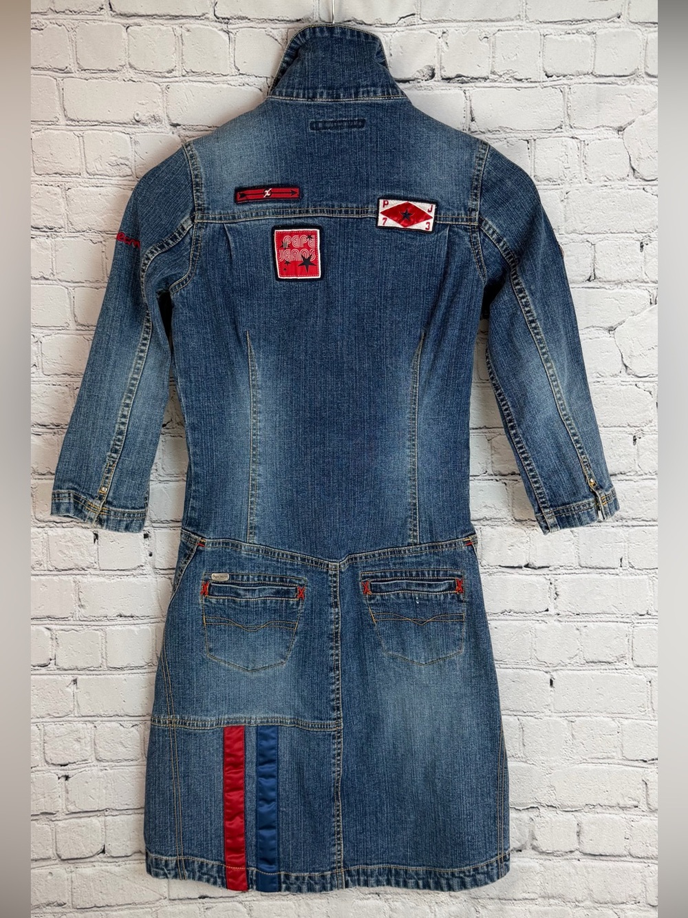 Pepe Jeans London Denim Mini Dress | Y2K Patchwork Stretch Jean Dress - Picture 3 of 14